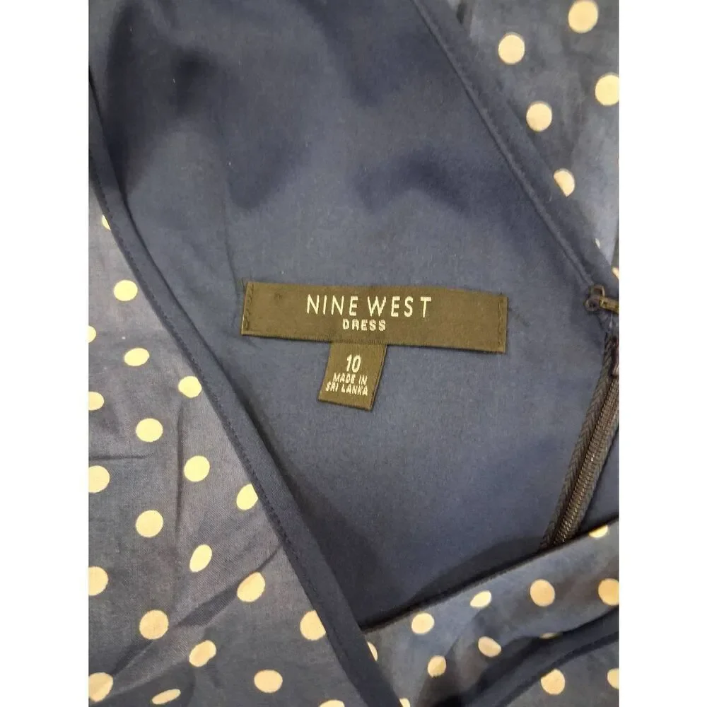 Nine west womens size 10 shift dress polka dot blue white